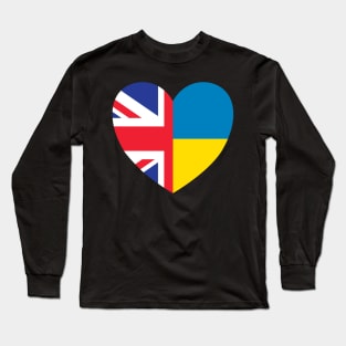 UK Supports Ukraine, UK Stands With Ukraine, Heart With Combined Flags Long Sleeve T-Shirt